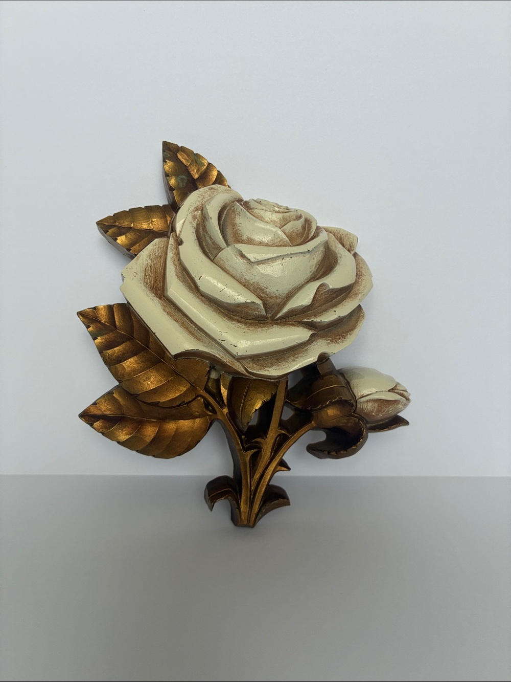 Vintage Cottagecore HOMECO Cream and Gold Rose Wall Sculpture Accent